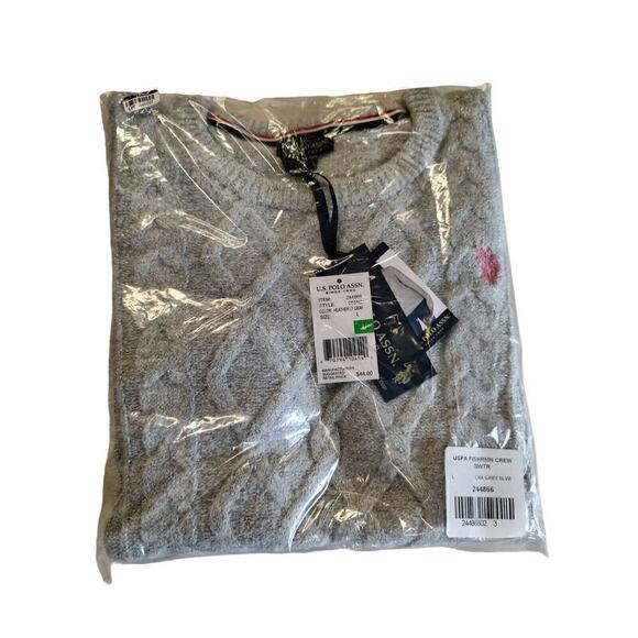 U.S. Polo Association Silver Grey Fisherman Sweater Crew Neck Long Sleeve Large - Picture 11 of 12